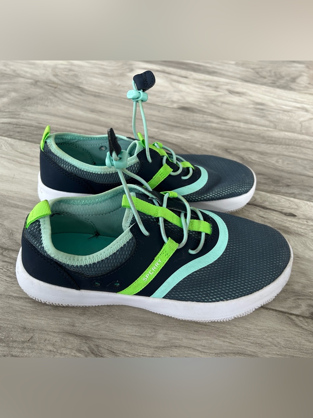 Sperry Kids Coastal Break Sneakers Navy, Mint & Lime Slip-On Athletic Sneakers